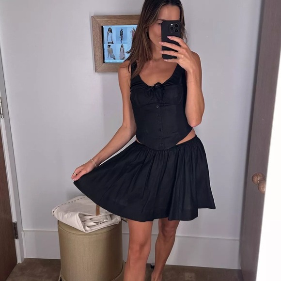 Reformation Dresses & Skirts - Reformation‎ | Evy 100% Linen Corset Top & Pleated Mini Skirt Set in Black